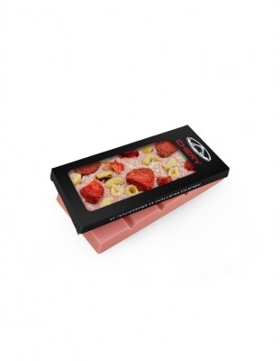 Шоколадная плитка (100 гр.) клубника с начинкой, картонная упаковка
